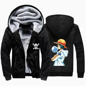 

One Piece Luffy blow Bubble gum Hoodies Men Fleece Zip-up Warm Poleron Hombre Fashion Loose Parkas Streetwear Thick Solid Hoodie