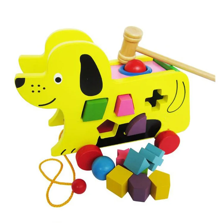 

Color Puppy Tractor Intelligence Box Knock Ball Table Multi-functional Beat Taiwan Children'S Educational Wooden Toys