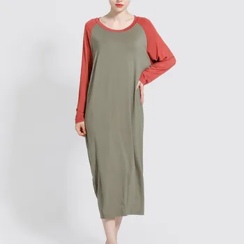 

2020 Comfort Night Dress Women Spring Summer Stitching Dress Long Sleeves Loose Thin Plus Size Home Service Dress New