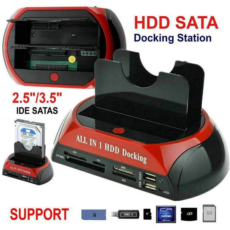 

All-in-1 HDD Docking Station IDE SATA Hard Drive Dual USB Clone Card Reader IDE SATA External HDD Case Box Hard Disk Drive