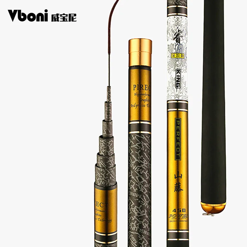 Telescopic Fishing Rod High Quality Carbon Fiber 3.6m-10m Ultra Light Hard Travel Carp Fishing Pole Feeder VBONI