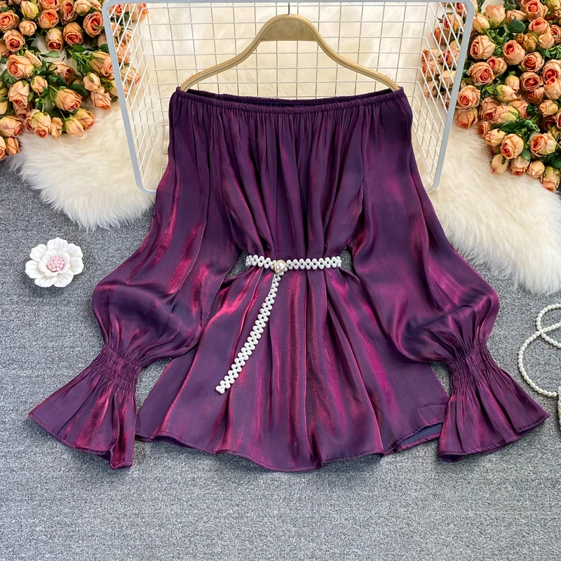 SINGREINY Women Design Korean Blouse Slash Neck Long Sleeve Casual Loose Tops Autumn Chic Sexy Off Shoulder Streetwear Blouses | Женская