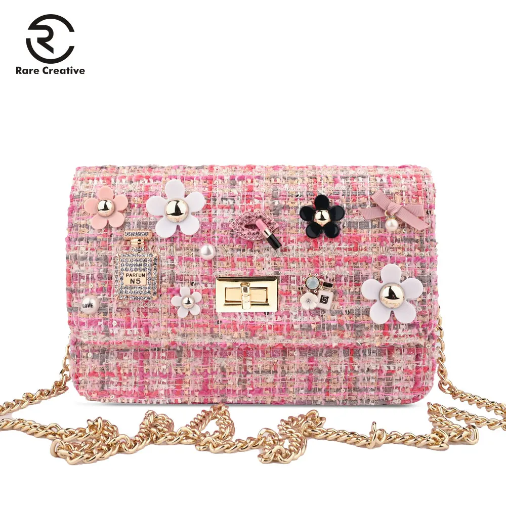 

RARE CREATIVE 2019 New Fashion Wool Women Messenger Bags Cross Body Bags Pearl Chain Shoulder Bags For Ladies Designer HL4011