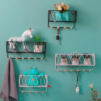 

Wall Decoration Iron Frame Hanging Rack Wall Display Storage Box Multifunction Mesh Wire Metal Wall Shelf