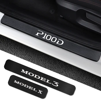 

4PCS Car Door Sill Scuff Plate Stickers For Tesla Model 3 S X P100D Threshold Protector Carbon Fiber Auto Car Tuning Accessories