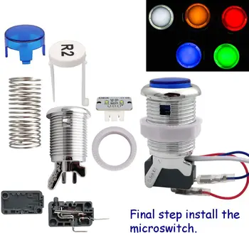 

10pcs/lot 12V LED emitting silver-button joystick button button for Raspberry Pi MAME arcade game button replacement+ cable
