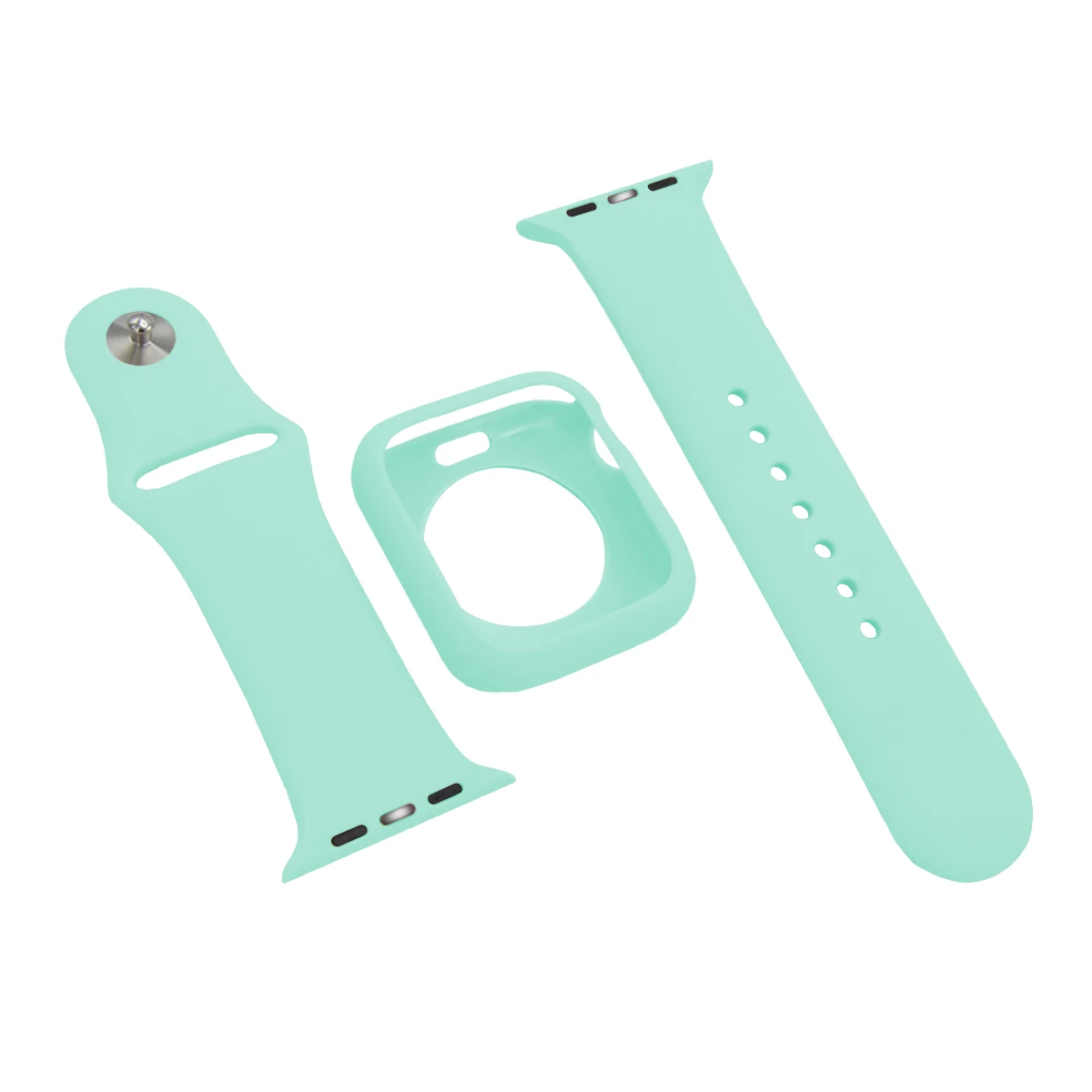 Mint Green Защитный чехол и ремешок для apple watch 4, 5, 44 мм, 40 мм, мягкий силиконовый браслет 2 в 1, подходит для iwatch series 3, 2, 1, 42 мм, 38 мм - Цвет: Mint Green