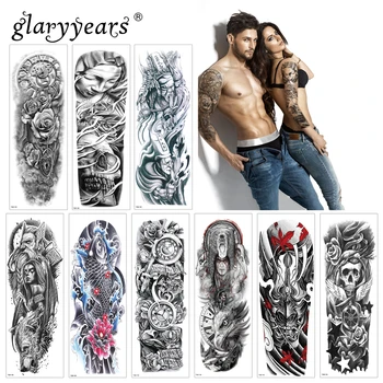 

glaryyears 1 Sheet TQB Full Arm Temporary Tattoo Sticker Lively Pattern Fake Sleeve Flash Waterproof Big Body Art Men Women