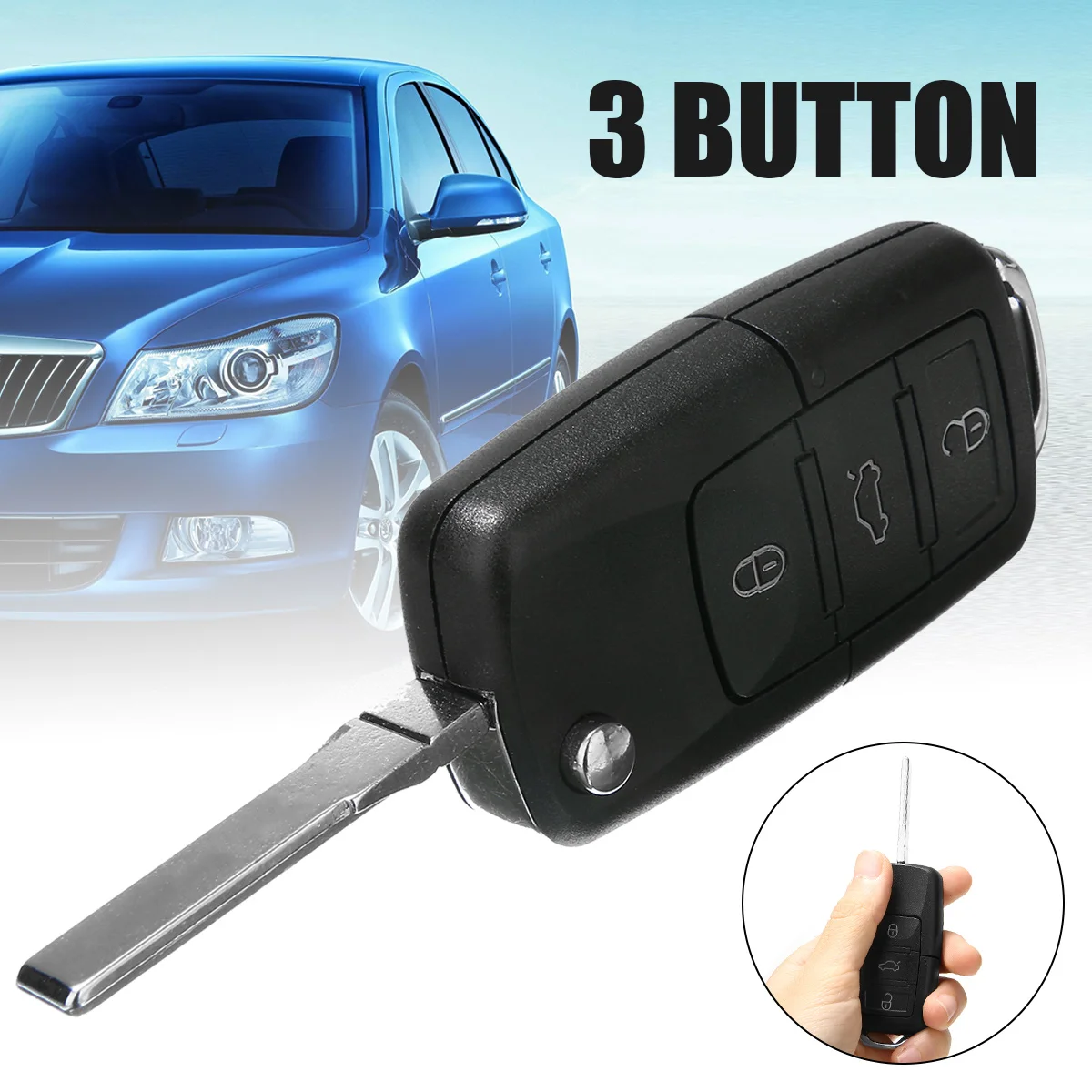 3 Button Car Key Cover Folding Flip Remote Key Fob Case Shell With Key Blade For Skoda OCTAVIA FABIA A61
