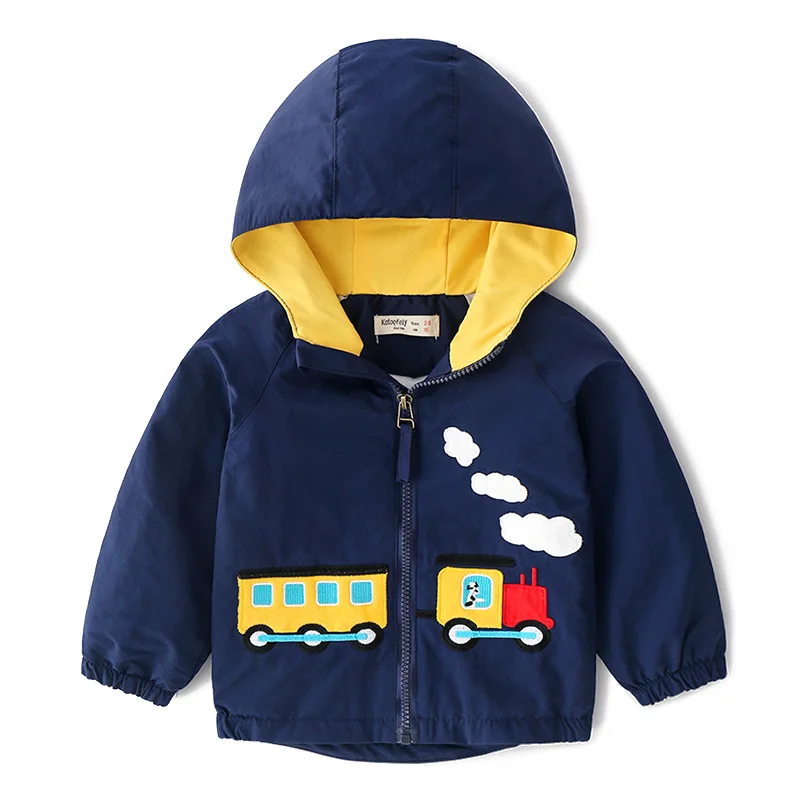 Children'S Jacket Hoodies Boys Windproof Long Sleeve Cartoon Train Red Windbreaker Kids Girls Outerwear Kids Wings Coats 4 Years