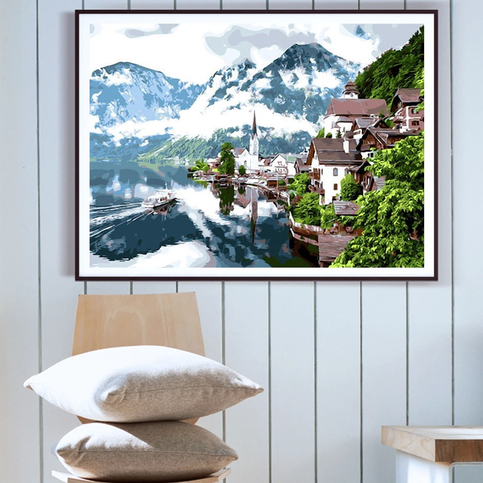 AZQSD Paint By Numbers For Adults Scenery DIY Unframe Acrylic Paint Decoration Oil Painting By Numbers House Unique Gift