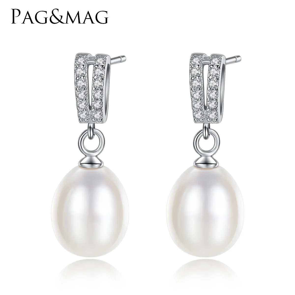 

PAG & MAG S925 Sterling Silver Earrings Korean natural pearl classic simple earrings for women