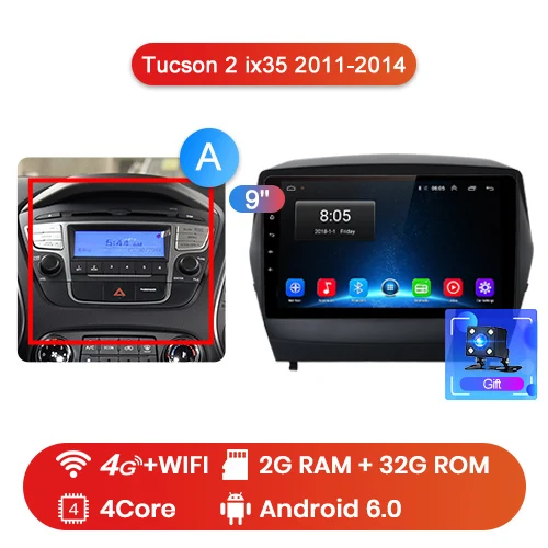 Junsun 4G+ 64G Android 9,0 для hyundai Tucson 2 ix35 2011- авто 2 din Радио стерео плеер Bluetooth gps Нет 2din dvd - Цвет: 4G-WIFI 2-32GB-A