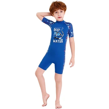 

Children's Unisex one piece Swimwear back Zipper Elastic Diving Suits Kids short sleeve Swimsuit Snorkeling Surfing Wetsuits