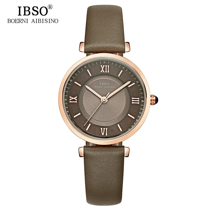 IBSO модные новые Брендовые женские часы зеленый ремешок из натуральной кожи часы для девочек Роскошные Кварцевые 3 бар водонепроницаемые женские часы для женщин - Цвет: brown