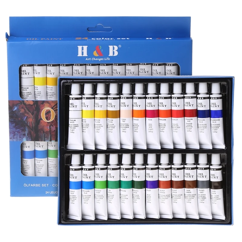 24 Colors Professional Oil Painting Paint Drawing Pigment 12ml Tubes Set Artist Art Supplies