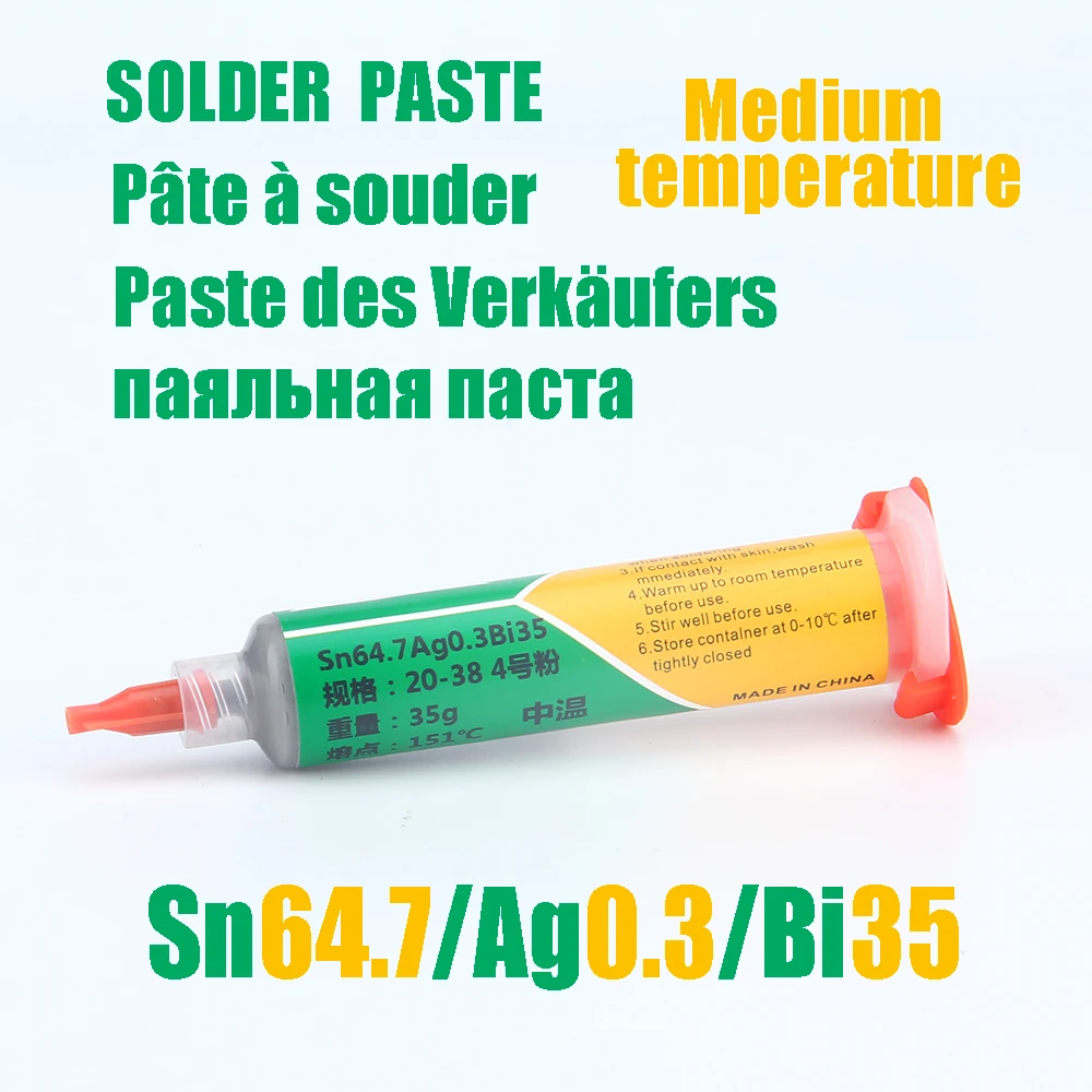 Бессвинцовая Серебристая паяльная паста средней температуры Sn64.7Ag0.3Bi35