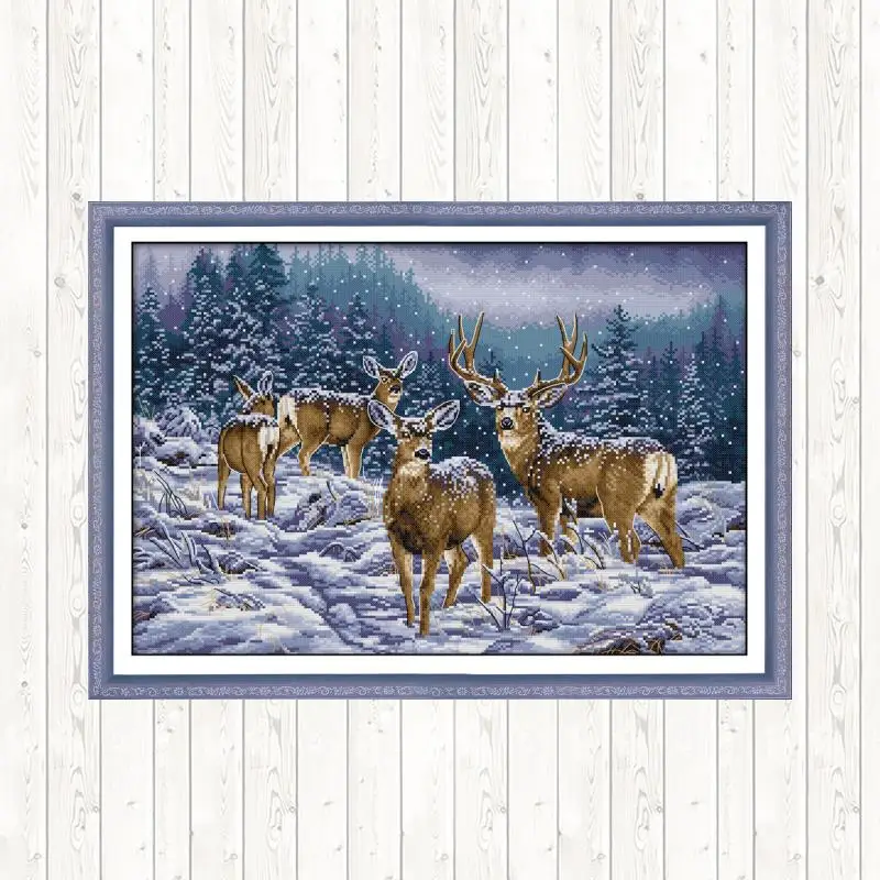 

Winter Deer Cross-stitch Embroidery Kit Christmas Gift DIY Needlework 14ct 11ct Printed on Canvas Count Cross Stitch Home Decor