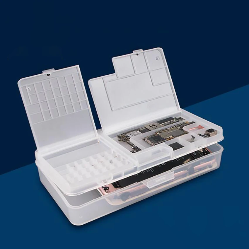 Clear Plastic Organizer Container Storage Box Double Layer Component Systainer Box for Mobile Phone Repair, Screws,Jewelry Beads