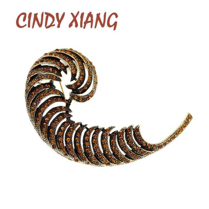 CINDY XIANG стразы броши в форме пера для женщин Винтажная Большая Булавка брошь