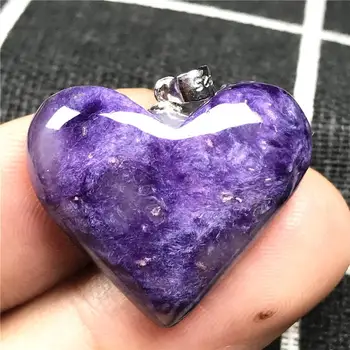 

Top Natural Heart Purple Charoite Necklace Pendant For Woman Lady Man Love Crystal 25x7mm Beads Silver Sterling Jewelry AAAAA