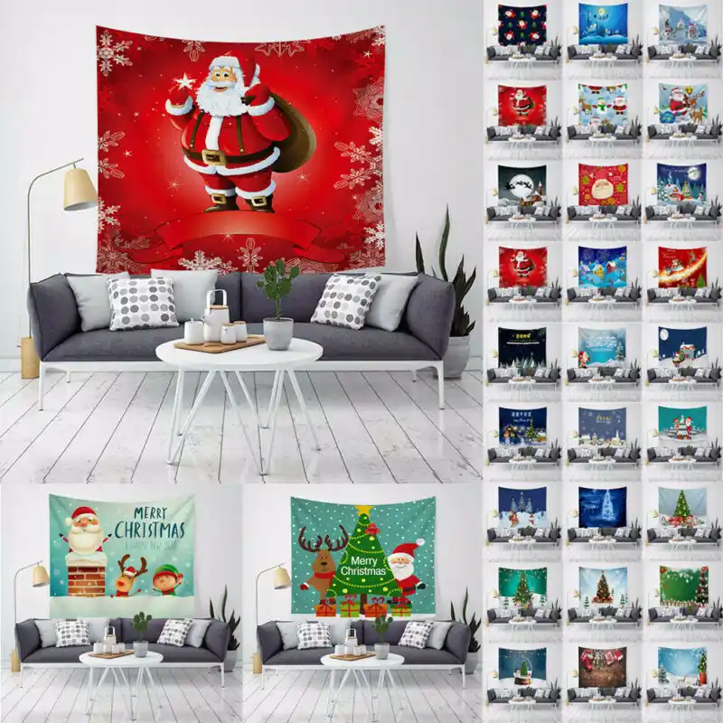 Tapiz Navideno Divertido Santa Reno Impresion Colgante De Pared