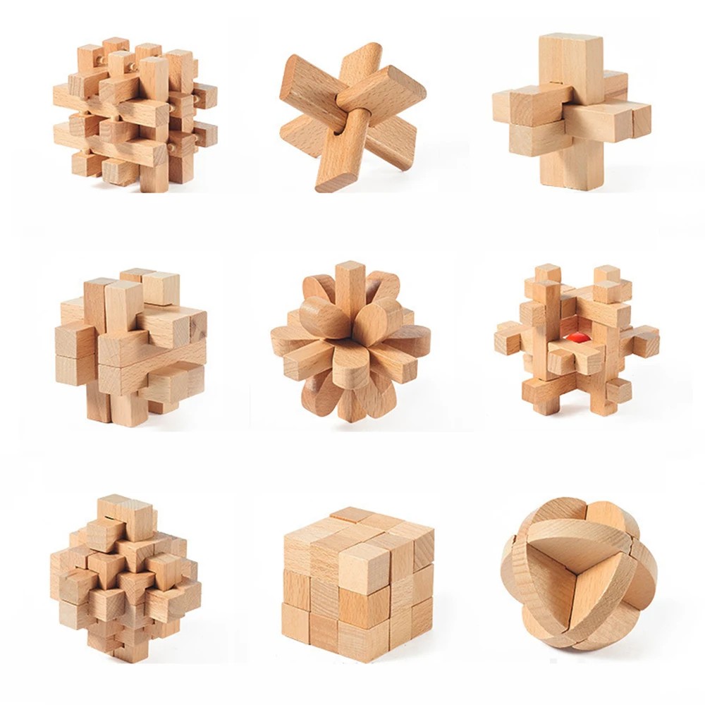 Деревянные K-M замок 5 или 9 шт./компл. в подарочной упаковке Классическая разборка строительные блоки Обучающие игрушки для детей Подарки