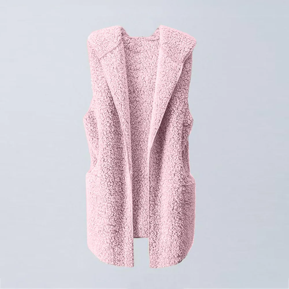 Женский кардиган, теплый жилет, куртка, Повседневный, флис, без рукавов, с капюшоном, жилет, пальто, зима, стежка, искусственный мех, однотонный жилет, верхняя одежда@ F13