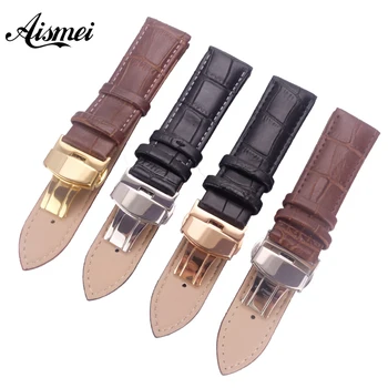 

Men Women Watchbands 12mm 14mm 16mm 18mm 20mm 22mm 24mm Black brown Genuine Leather Strap Gold buckle push Clasp Watch Band