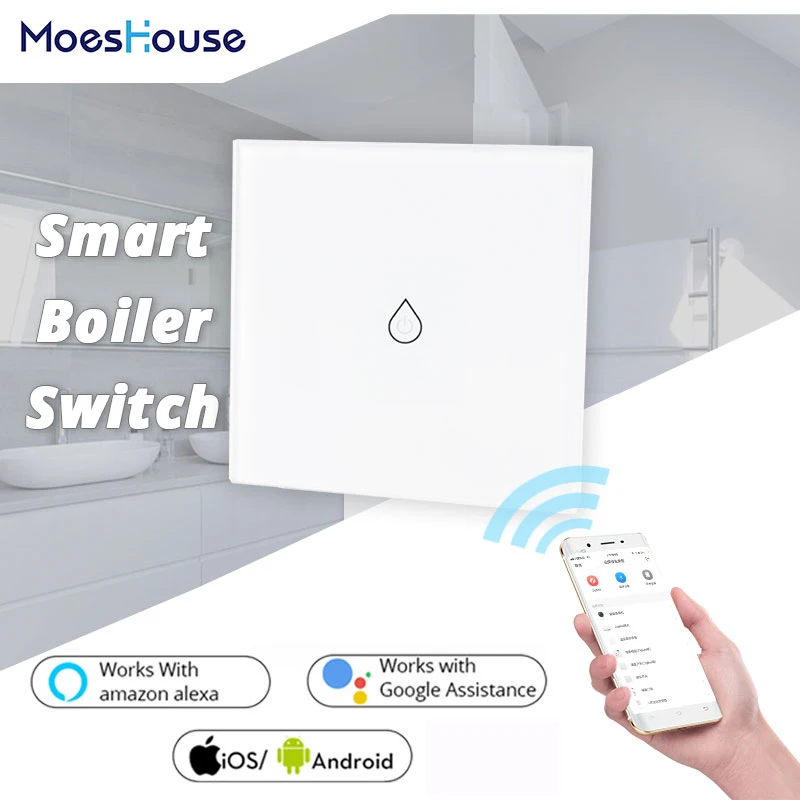 

WiFi Smart Boiler Glass Panel Switch 3000W Smart Life Tuya App Remote Control Water Heater Switch Work with Alexa Google Home