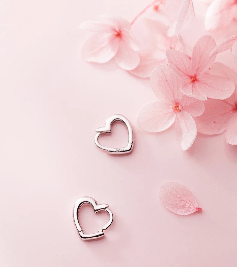 MloveAcc Настоящее серебро 925 пробы простые милые серьги-кольца с пряжкой в виде сердца Модные женские ювелирные изделия для дочери