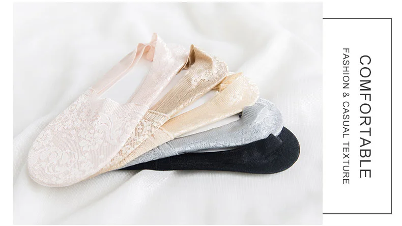 CXZD 2 Pairs Fashion Women Girls Summer Socks Style Lace Flower Short Sock Antiskid Invisible Ankle Socks 2019 (23)
