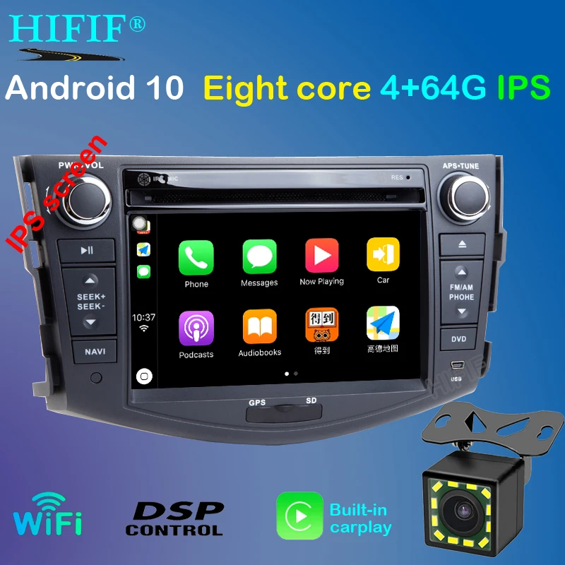 Автомобильный dvd плеер 4 + 64 ГБ IPS Android 10 для Toyota RAV4 Rav 2007 2008 2009 2010 2011 2 din 1024*600 gps