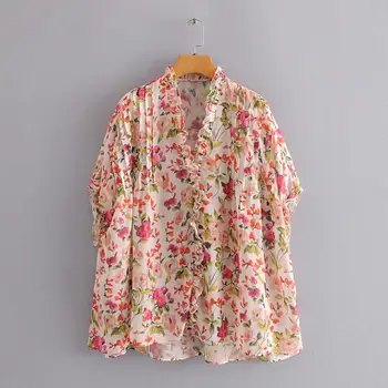 

2020 women V NECK agaric lace floral print smock blouse shirts women batwing sleeve femininas chemise chiffon blusas tops LS6461