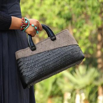

Retro Women's Bamboo Woven Handbag Shopping Leisure Travel Beach Bag Rattan handbag