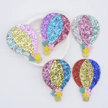 10Pcs 43*65mm Glitter Fabric Applique Hot Air Balloon Nonwoven Padded Patches for Headwear Hat Stickers DIY Hair Clips Decor P08