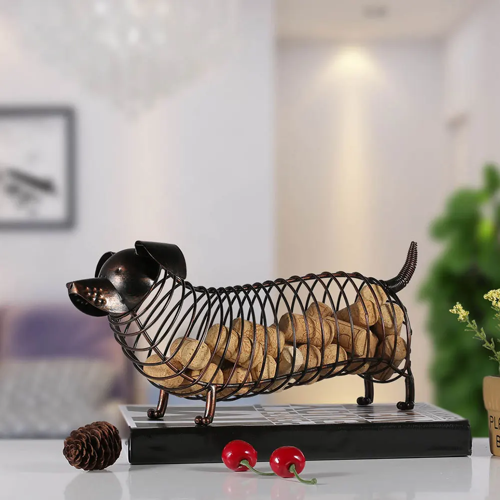 

Gift Wine Home Animal Ornament Container Hallowed Out Dachshund Cork Holder Practical Craft Delicate Bottle Table Iron