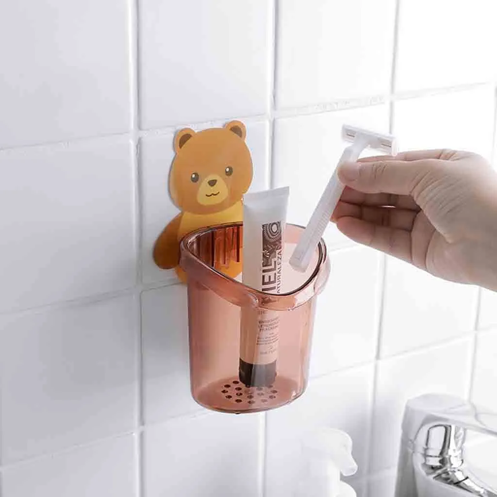 Домашний держатель для зубных щеток для ванной комнаты, настенный держатель на присоске, стойка для хранения зубной пасты, аксессуары для ванной комнаты, 2 цвета, мультяшный рисунок