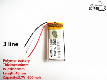 

5pcs/lot 3 line Good Qulity 3.7V,600mAH,602248 Polymer lithium ion / Li-ion battery for TOY,POWER BANK,GPS,mp3,mp4