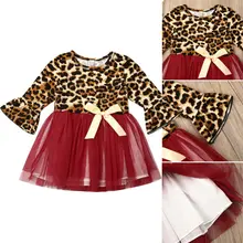CANIS/осеннее детское платье для маленьких девочек фатиновое платье-пачка с длинными рукавами для дня рождения, леопардовое лоскутное платье с длинными рукавами
