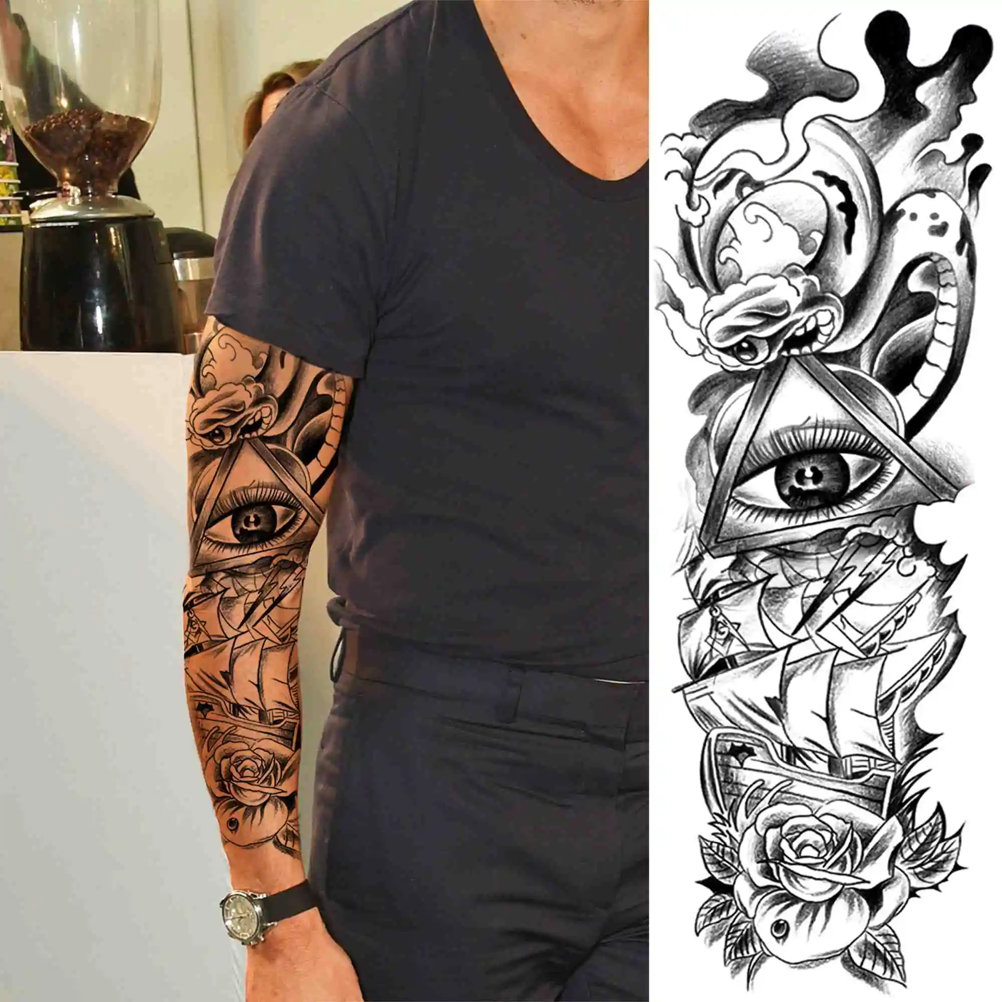 Full Arm Temporary Tattoos 8 Sheets and Half Arm Shoulder Waterproof Tattoos  8 Sheets Extra Large Tattoo Stickers for Men and Women 2283X71   Amazonin Beauty