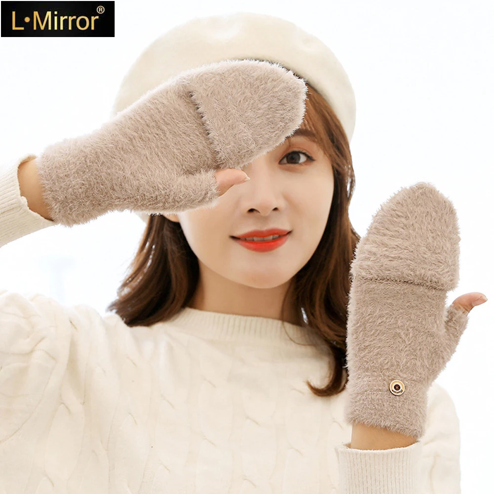 

L.Mirror 1Pair Unisex Autumn and Winter Outdoor Knitted Thick Warm Driving Riding Half Finger Gloves Flip Magic Cold Gloves New