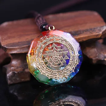 

7 Chakra Energy Necklace Orgonite Pendant Sri Yantra Pendant Necklace Sacred Geometry Meditation Jewelry