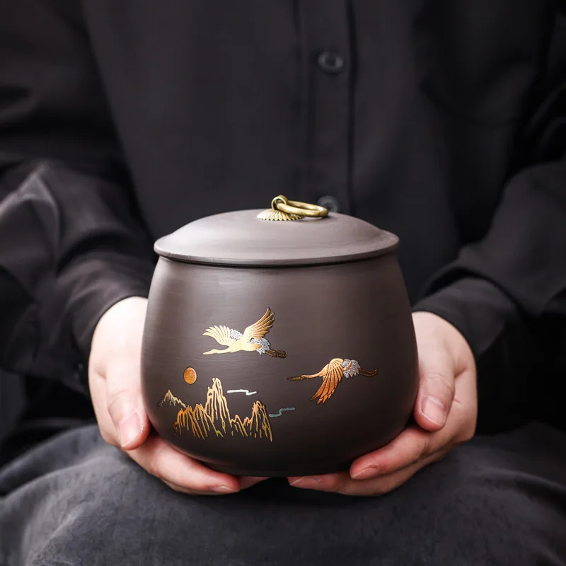 

New Tea Caddy Purple Clay Tea Storage Tank Chinese Storage Jar White Tea Black Tea Pu'er Moisture-proof Ceramic Airtight Jar