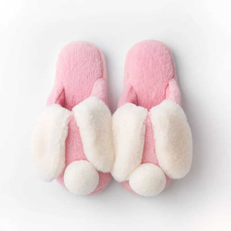 SWQZVT Rabbit women furry slippers cartoon cut warm pink bedroom ladies slippers with fur home sleepers winter shoes women 2020 (7)