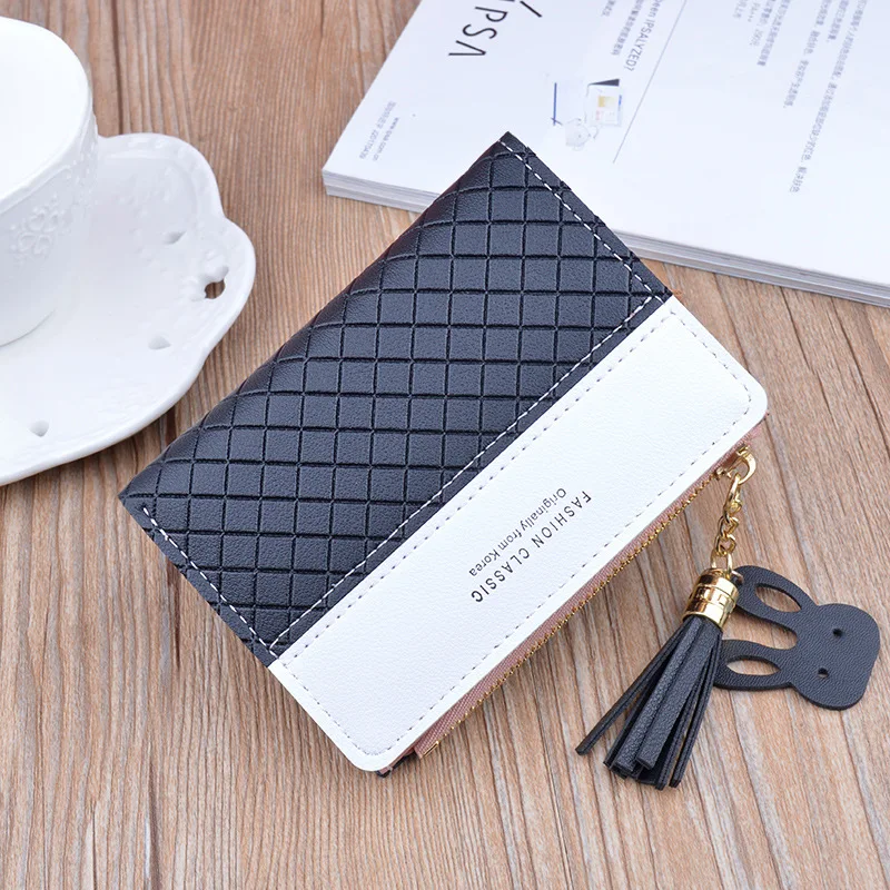 

Casual Plaid Women Short Wallet High Quality Zipper PU Leather Money Clutch Bags Mini Purses for Coin Cash Card Holders
