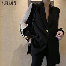 SuperAen черная костюмная куртка женская осень Новая мода дикая Повседневная Женская куртка корейский стиль Женская одежда