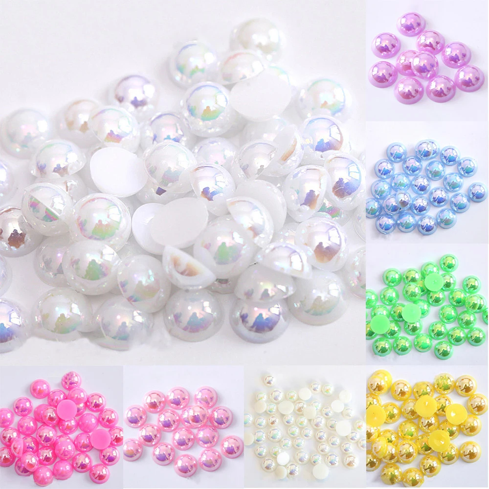 AB 컬러 모조 진주 공예 하프 라운드 플랫백 비즈, 주얼리 제작 네일 DIY 장식, 2mm, 3mm, 4mm, 5mm, 6mm, 8mm, 10mm, 12/14mm 