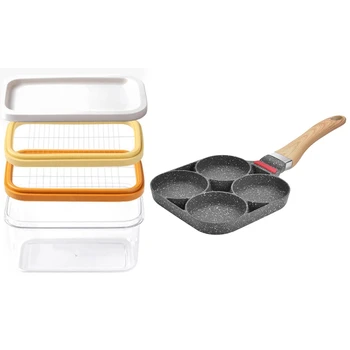 

Four-Hole Frying Pan Frying Pan & 2 Layer Kitchen Portable Home Butter Box Cutting Food with Lid Rectangle