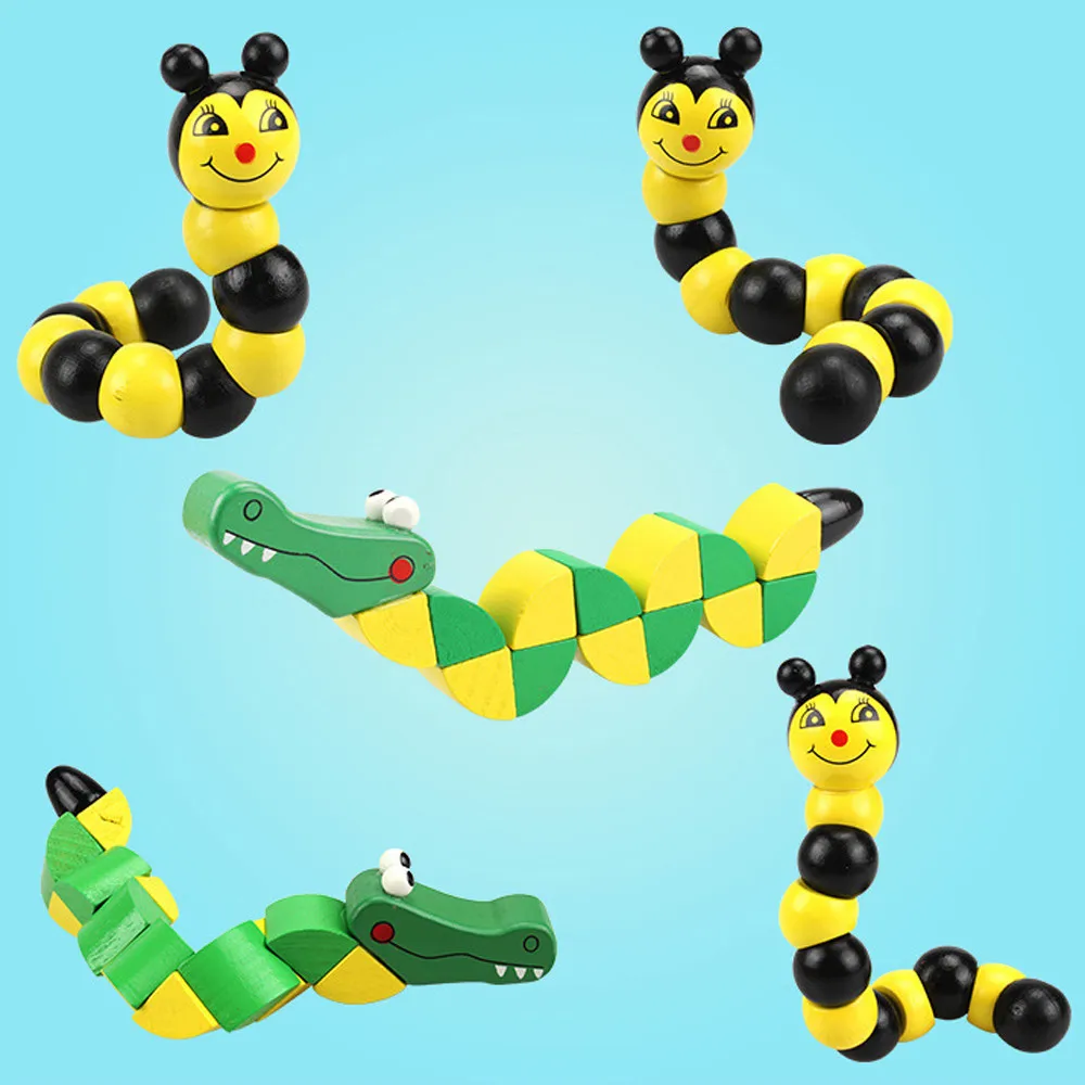 Educational Wooden Toys Cartoon crocodile Kids Cute Puzzle Baby Fingers Flexible Twisting Worm Toy 3d Cartoon Animal toy #A
